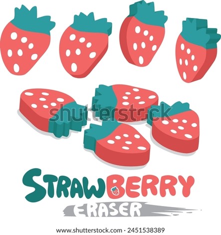 Classic strawberry eraser: nostalgic charm, sweet scent, playful, removes pencil marks with precision. A timeless symbol of old school days.