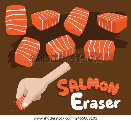 A cute salmon eraser that adds a playful touch to the desk. Soft, squishy, and perfect for erasing pencil marks. Stationery equipment. Salmon icon.