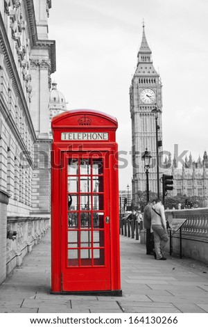 Red Telephone Booth and Big Ben in London street