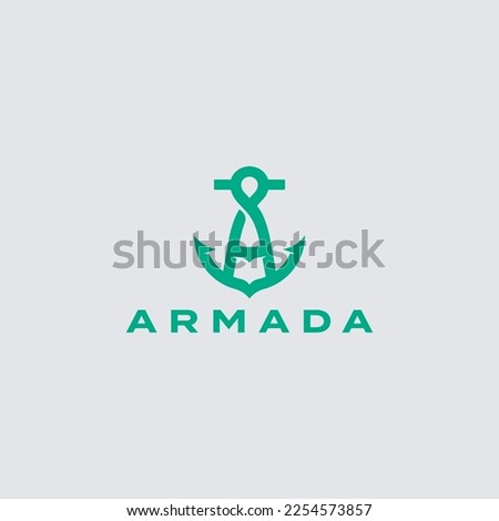 Armada Letter A initial alphabet navy ship marine boat logo green vintage retro design