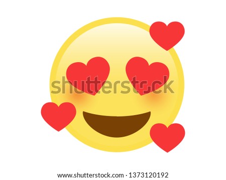 The vector isolated yellow smiley red cheek face emoji icon with sweet heart eyes