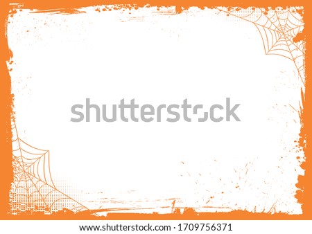 The horizontal Halloween blank background with gradient orange grunge border and spider web
