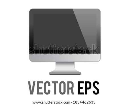 The isolated vector black and silver desktop personal computer icon in front view, used for various content concerning computer technology, work, activity and television