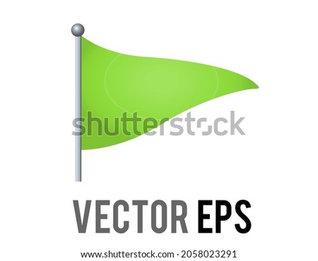 The isolated vector triangular gradient green flag icon with silver pole. Most commonly associated with golf, as shown in the flag in hole emoji.