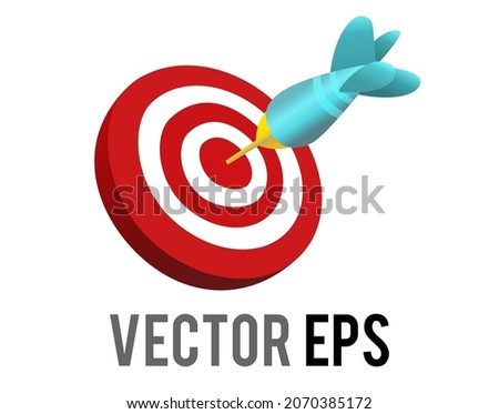 The isolated vector red white dart board icon with dart hitting the center, bullseye region