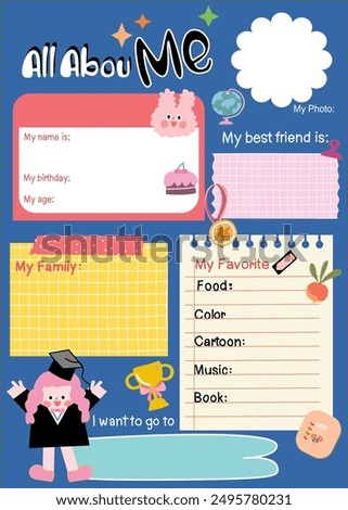 baby shower card, : back to school, Cute All about me, cute cartoon all about me and student, baby shower card, school all about me
