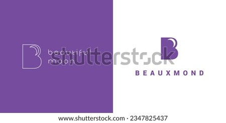 Beaux mond logo design with vector B letter symbol and the moon. 