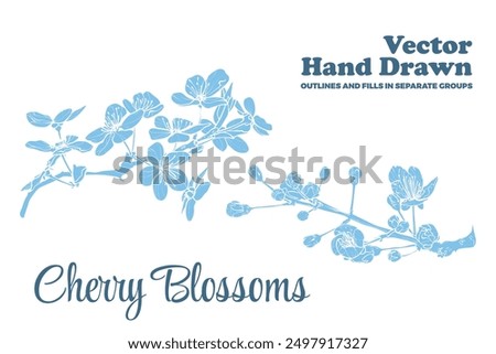 Vector hand drawn cherry blossoms. FLAT FILLS ONLY, NO OUTLINES! Each vector is one united shape. Elegant cherry blossoms for print and online design projects. 