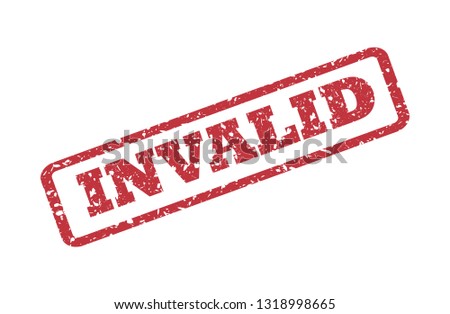 INVALID seal print with corroded texture. Red vector rubber print of INVALID label with dust texture. Text tag is placed between double parallel lines.