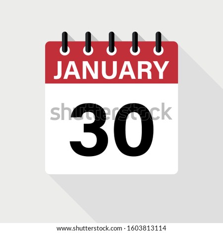 January 30 - Calendar Icon. Calendar Icon with shadow. Flat style. Date, day and month.