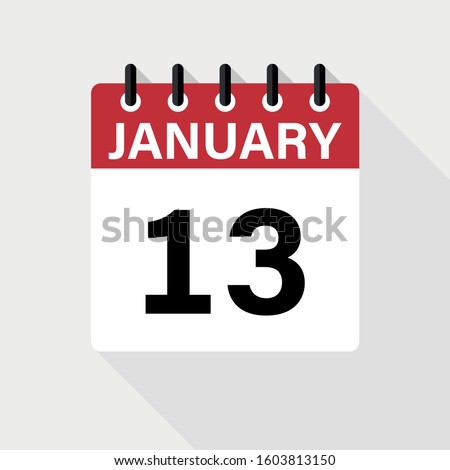 January 13 - Calendar Icon. Calendar Icon with shadow. Flat style. Date, day and month.