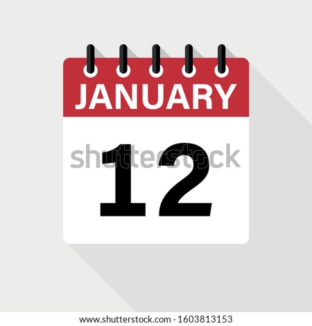 January 12 - Calendar Icon. Calendar Icon with shadow. Flat style. Date, day and month.