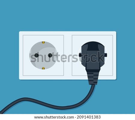 Electrical outlet and plug. Wall socket with cable. Vector illustration in flat style eps 10 Imagine de stoc © 