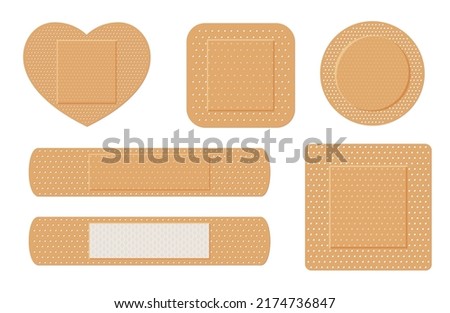 Medical plaster. Medical plasters isolated on white background, wound plasterer or bandaged patch, vector adhesive health care object ESP 10