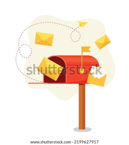 Mailbox vector illustration isolated on white, flat post office box, red mail box cartoon icon eps 10