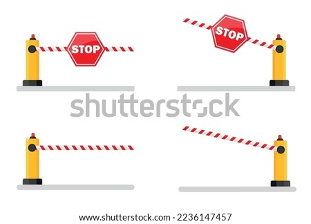 Creative vector illustration of open, closed parking car barrier gate set with stop sign isolated on transparent background. Art design street road stop border. Abstract concept graphic element eps 10