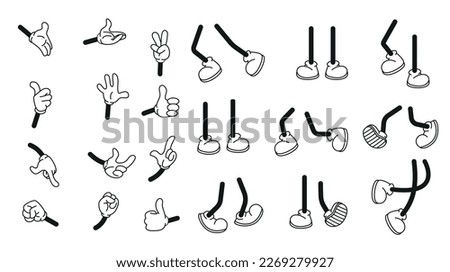 Cartoon vector walking feet in trainers or sneakers on stick legs in various positions eps 10