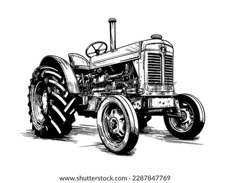 Retro farm agricultural tractor, sketch. Hand drawn vintage vector illustration eps 10