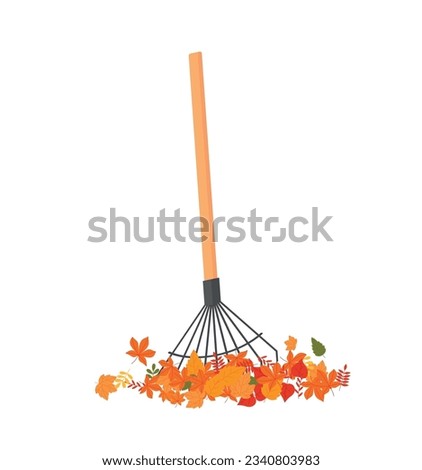 Rake and autumn leaves on a white background, used for design, vector illustration