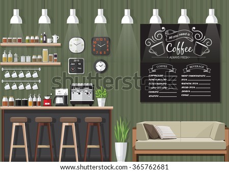 Modern Flat Design Coffee shop Interior Vector Illustration