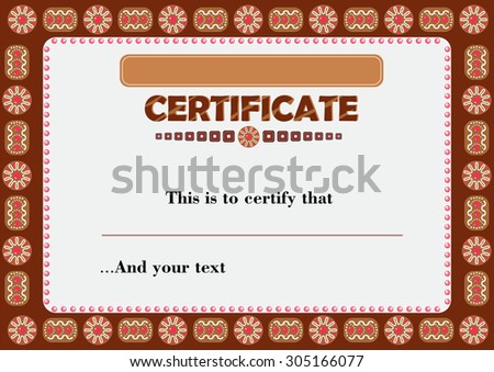 Certificate chocolate with gingerbread with space for the text