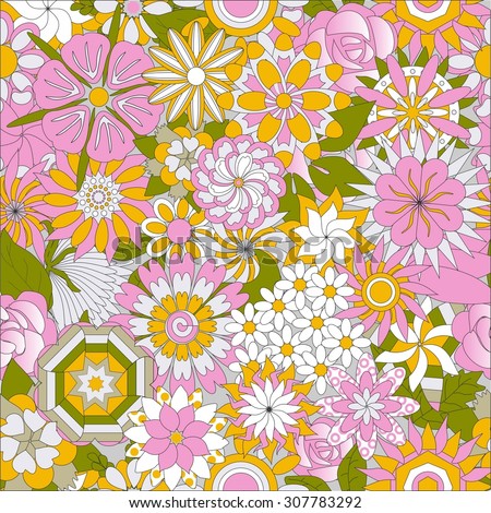 The floral background with pink, white and orange colors and patterns