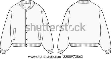 varsity jacket technical drawing bomber for men pilot jacket fashion CAD drawing flight windbreaker jacket boys jacket technical vector sketch activewear men clothings 