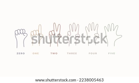 Hand counting count score numbers vector isolated hand drawn doodle line illustration cartoon one two three four five simple fingers counting countdown sign drawing young character outlined math child