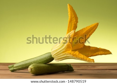 squash blossom on the wooden table