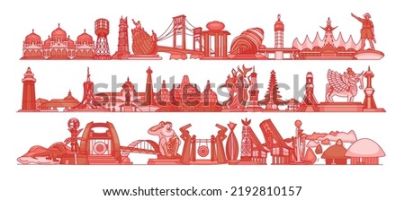 Indonesia red outline city landmark