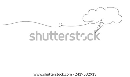 Continuous drawing of lines. Thunderstorm clouds. Weather conditions. Black isolated on white background. Hand drawn vector illustration.