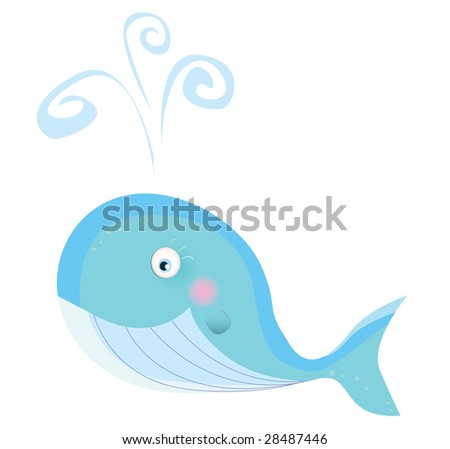 Blue ocean whale. Big underwater animal. Art vector Illustration.