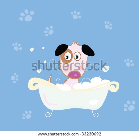 Cute Dog Bath. Bathing Cute Small Doggie. Vector Illustration ...