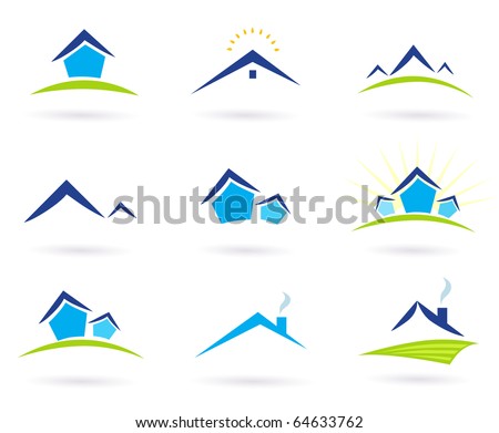 Collection Of Green And Blue Real Estate Icons. Vector Illustration ...