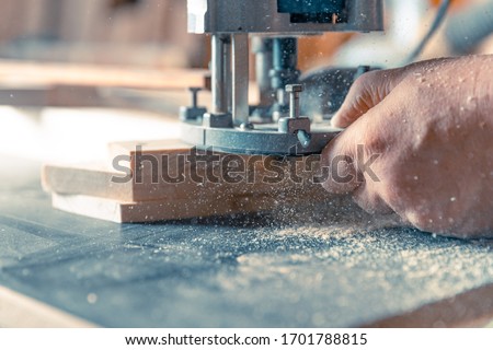 Similar – Image, Stock Photo Craftsman milling lumber using machine in carpentry workroom