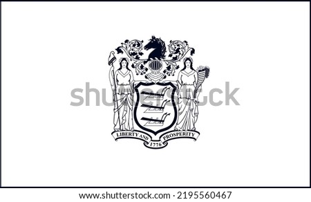 State flag of New Jersey in black and white colors. Vector illustration
