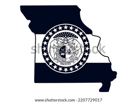 Map of the state of Missouri with its official flag. Map of the US state isolated on white background. Vector illustration