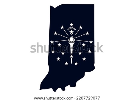 Map of the state of Indiana with its official flag. Map of the US state isolated on white background. Vector illustration