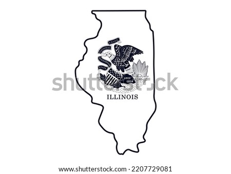 Map of the state of Illinois with its official flag. Map of the US state isolated on white background. Vector illustration