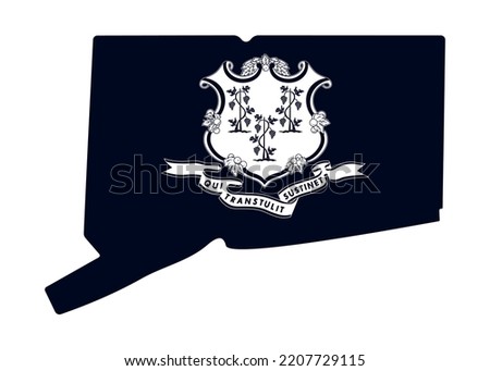 Map of the state of Connecticut with its official flag. Map of the US state isolated on white background. Vector illustration