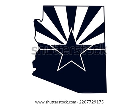 Map of the state of Arizona with its official flag. Map of the US state isolated on white background. Vector illustration
