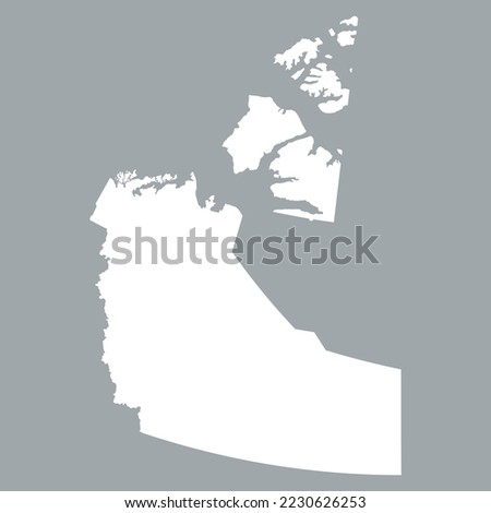 The map of the Northwest Territories in white color isolated on grey background. Vector illustration