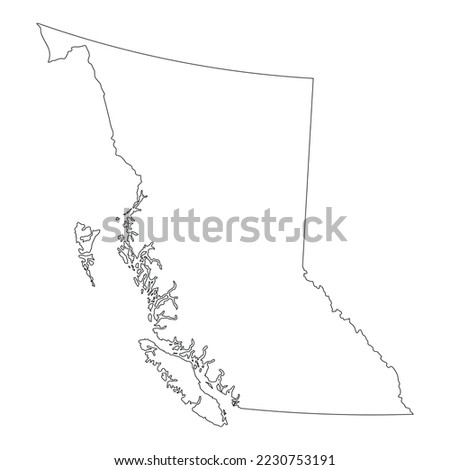 Map of the British Columbia province of Canada in white color isolated on white background. Vector illustration