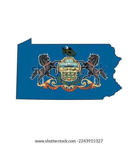 Map of the Pennsylvania state with its official flag isolated on white background. Vector illustration
