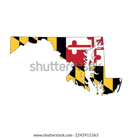 Map of the Maryland state with its official flag isolated on white background. Vector illustration