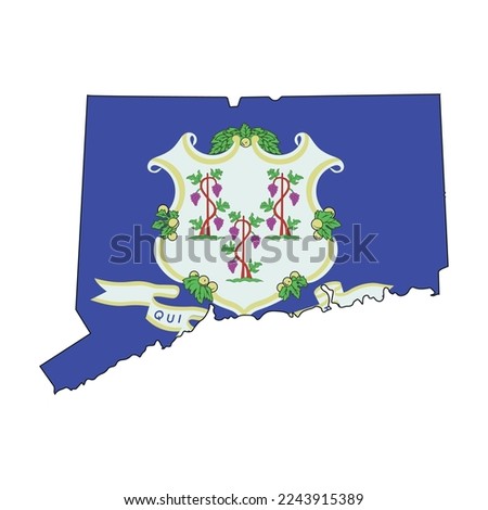 Map of the Connecticut state with its official flag isolated on white background. Vector illustration