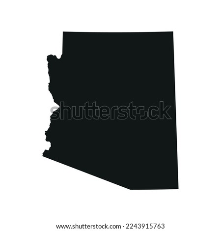 Map of the Arizona state in black color isolated on white background. Vector illustration