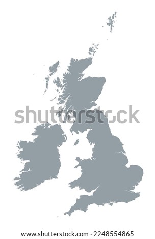 The grey map of the British Islands isolated on white background. Vector illustration