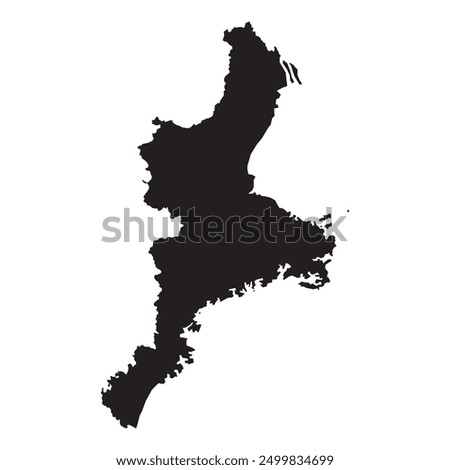 Black map of Mie prefecture isolated on white background. Vector illustration