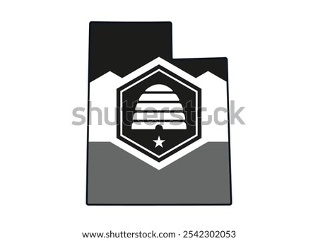 Map of the Utah state with its official flag in white and black color. Vector illustration